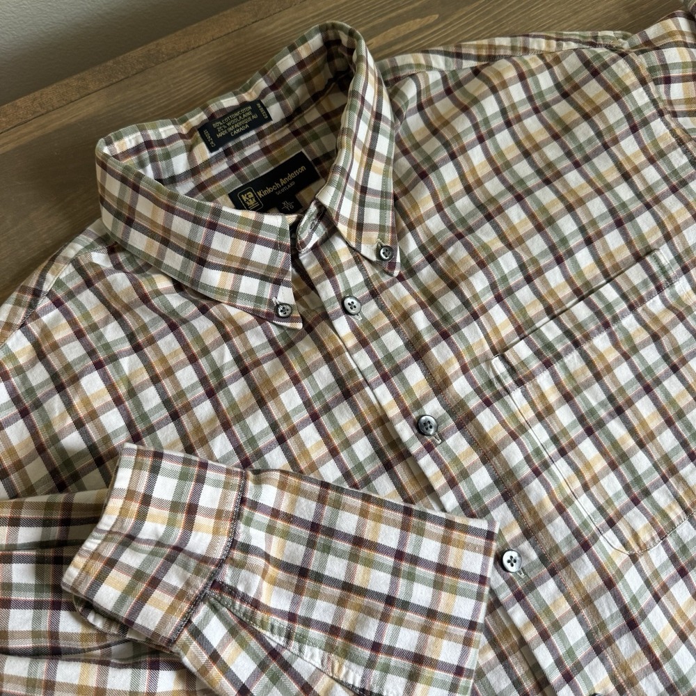 Kinloch Anderson Men's XL Plaid Wool Blend Long Sleeve Button Down Collar Shirt